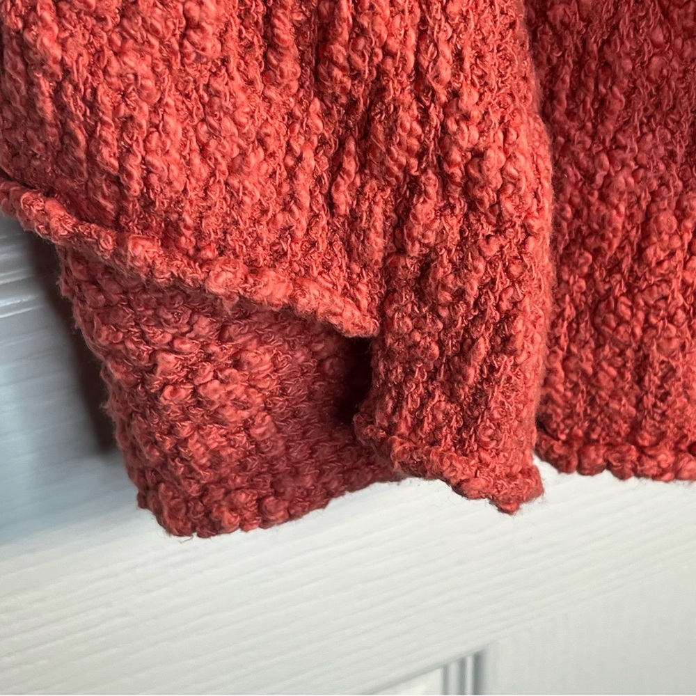 Free People Sz XS The Big Easy Cropped Cowl Neck Sweater In Coral Textured - Picture 11 of 16